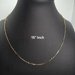 Vintage Crown Trifari Dainty Goldtone Metal Bar Necklace 15 Inch